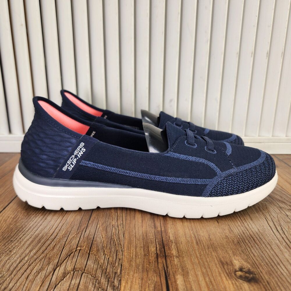 Skechers Slip-Ins On-The-Go Flex Top Notch Sneakers Womens 7.5 Navy Shoes 136543